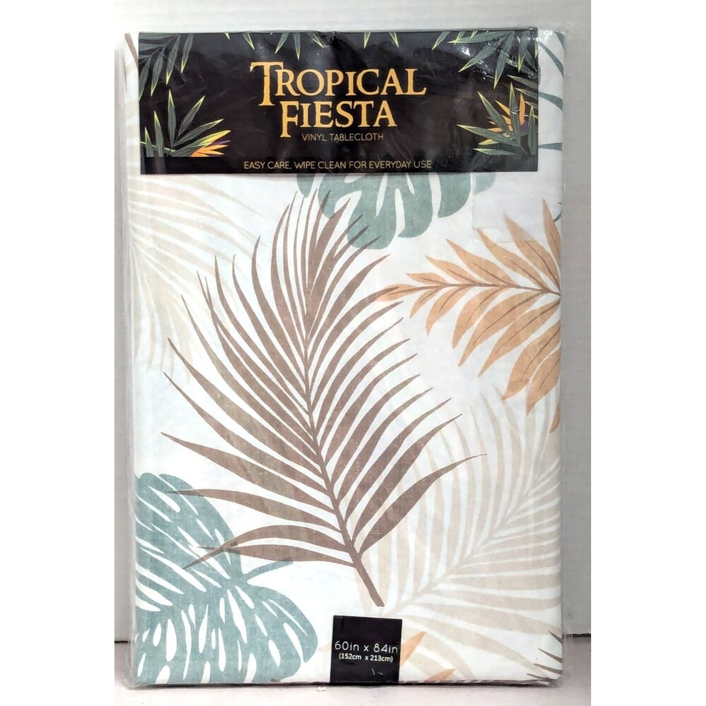 Tropical Fiesta Palms Tablecloth 60 x 84-in Vinyl Kitchen Table Chloride-Free
